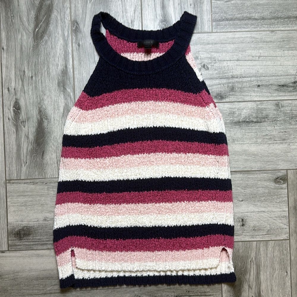 J. Crew Point Sur Stripe Tank Sweater In Navy Rose Multi XS